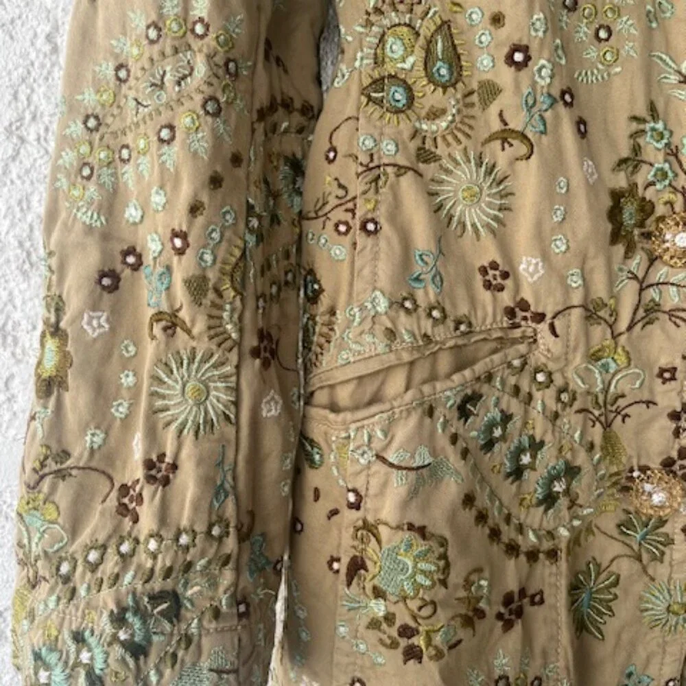 Johnny Was Green Floral Embroidered Cotton Jacket - Picture 5 of 8